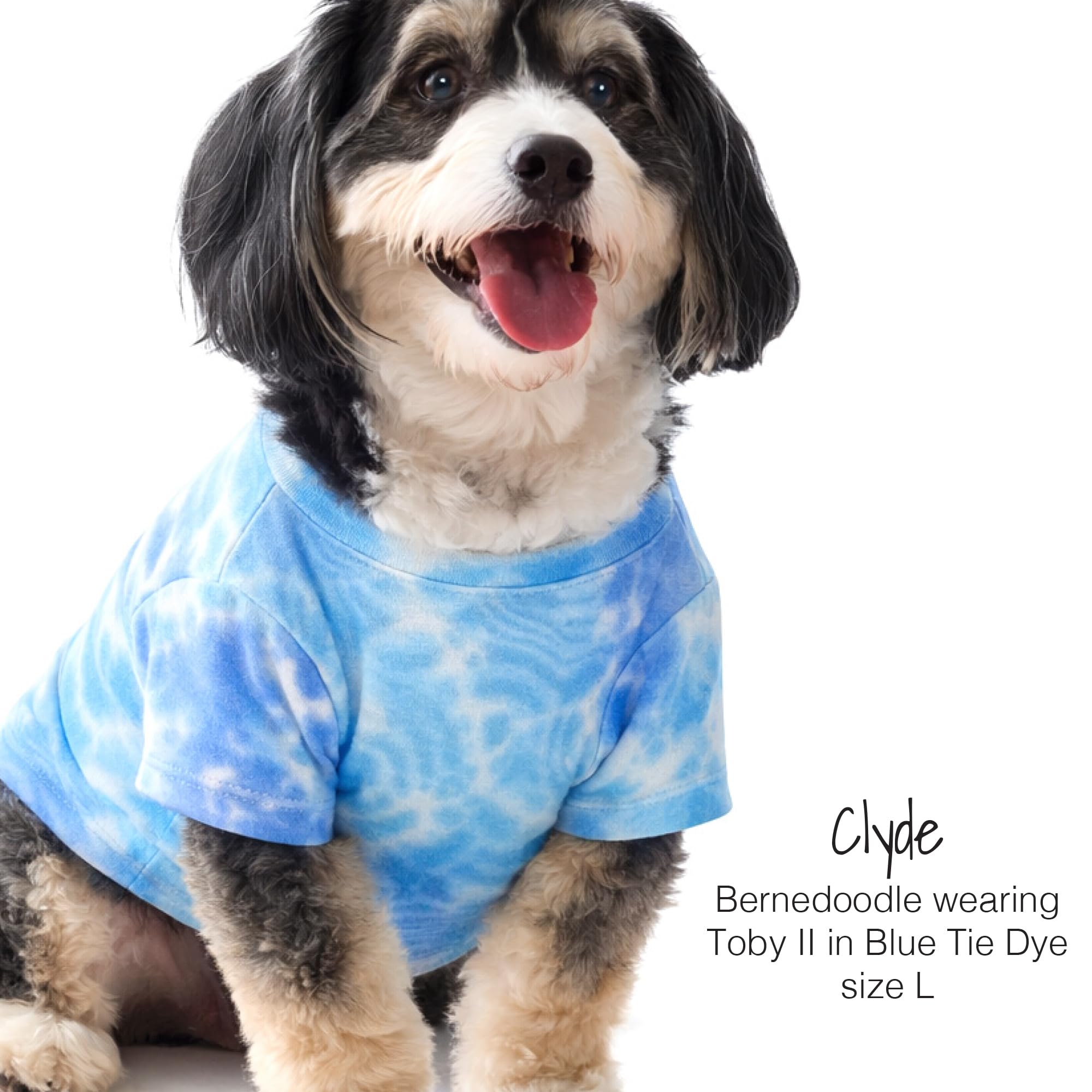 Side view of Toby II tee with blue tie-dye for daily wear.