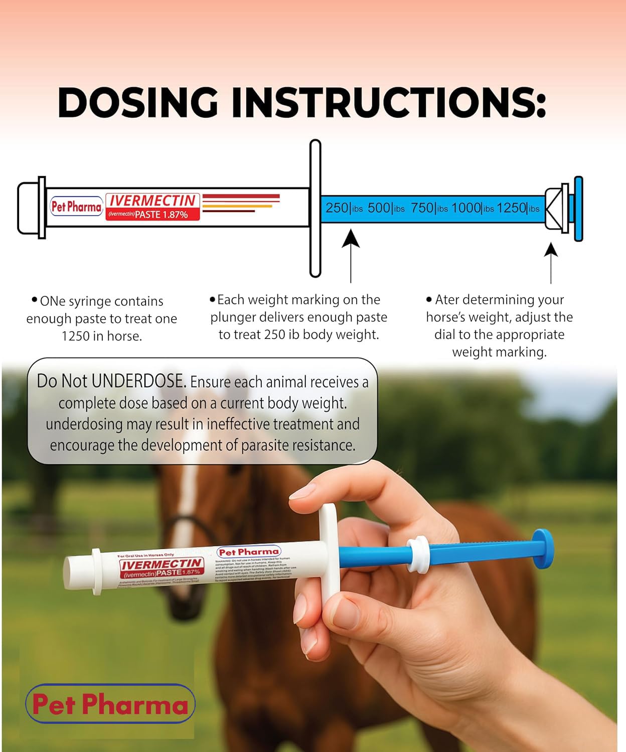 Pet Pharma ivermectin paste for horses in ready-to-use apple-flavored formula.
