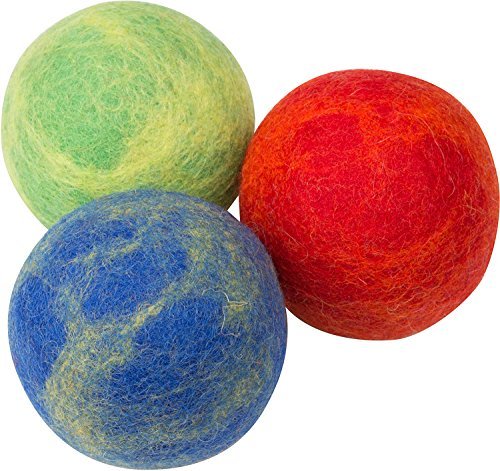 Pet Pizazz 3-pack wool dog balls for indoor and outdoor play; natural, durable.