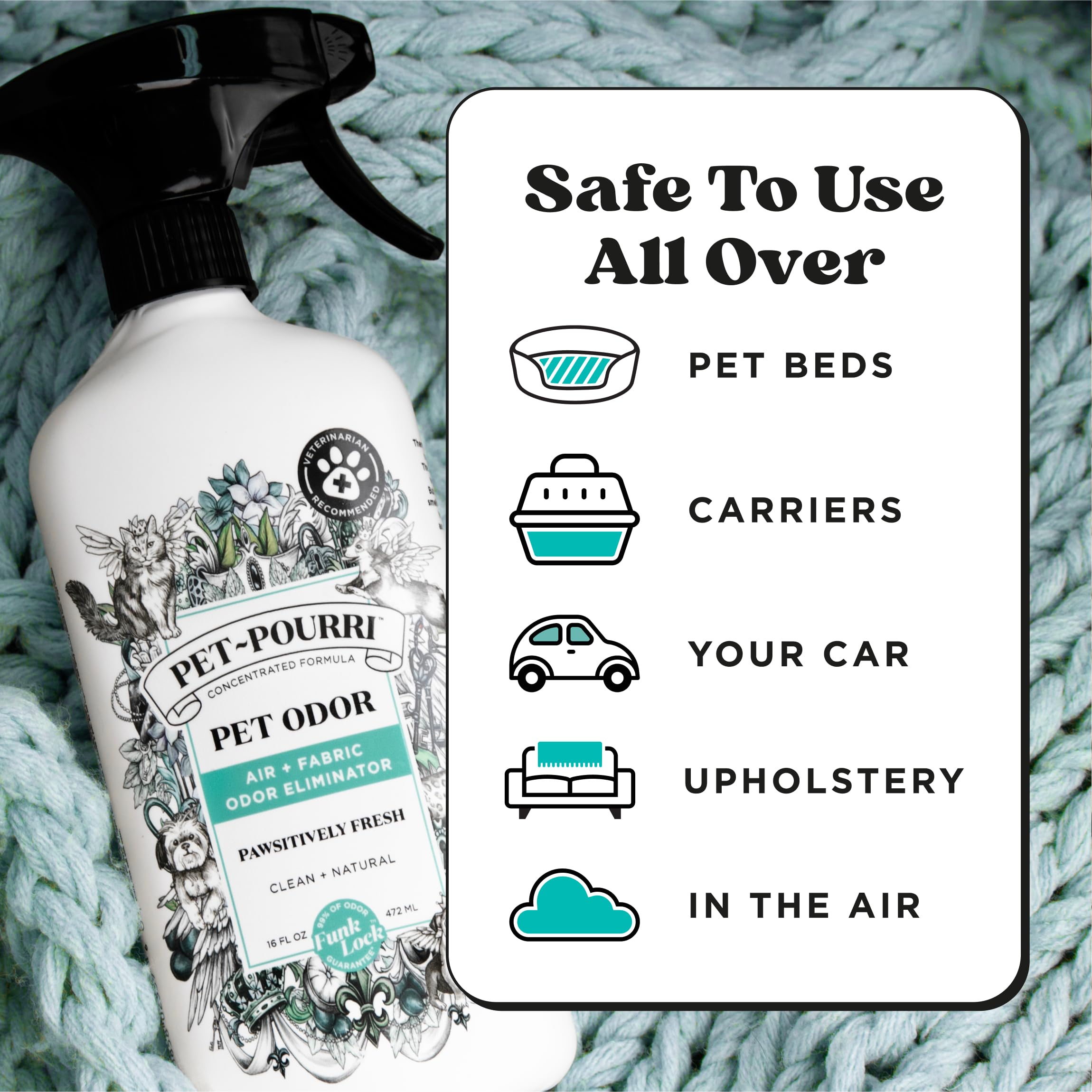 Pet-Pourri Pawsitively Fresh couch and furniture spray leaves a light, inviting scent.