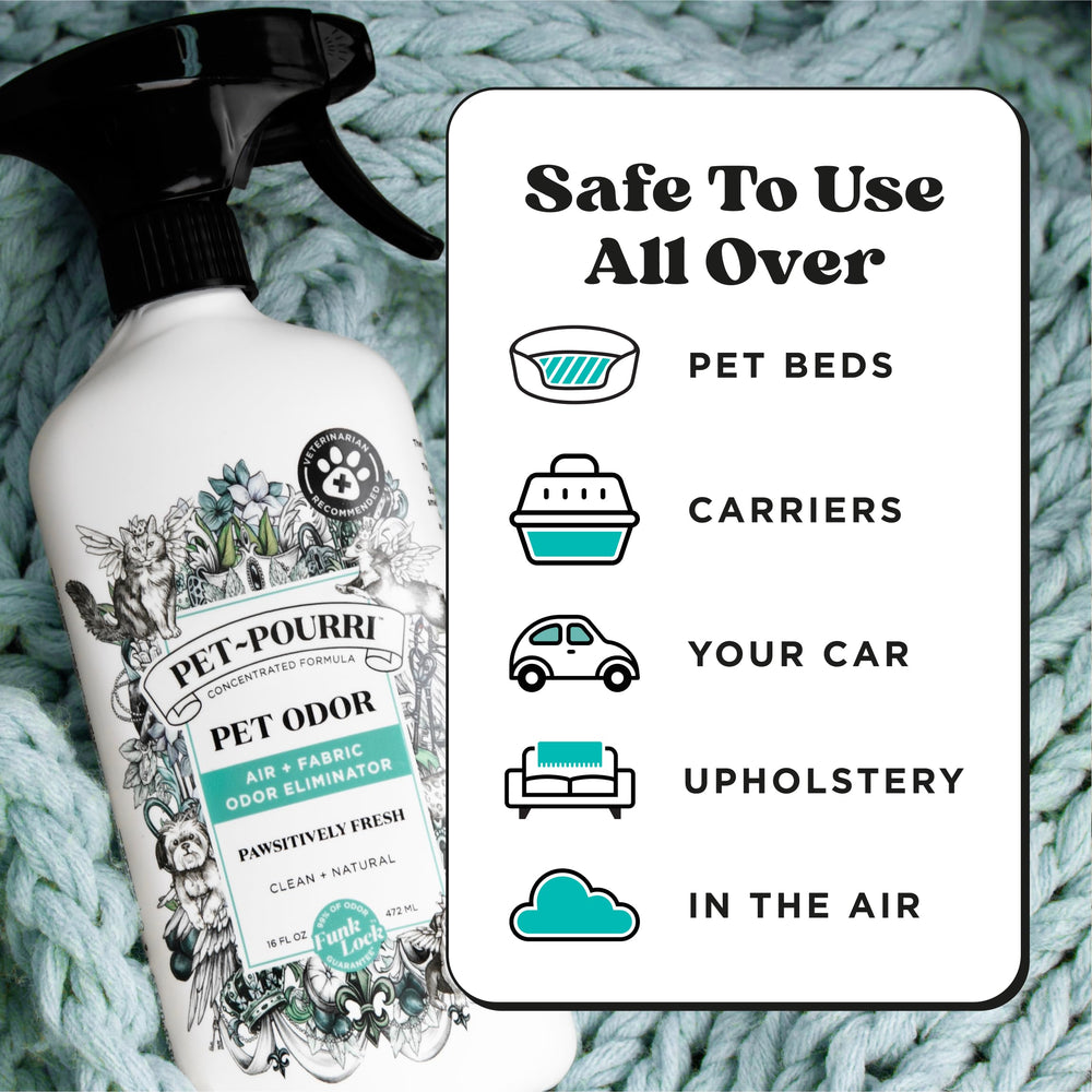 Pet-Pourri Pawsitively Fresh couch and furniture spray leaves a light, inviting scent.