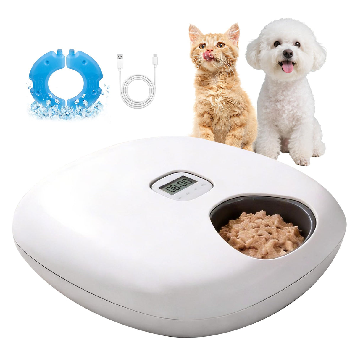 Pet Prime 6-meal feeder top view for scheduled meals.