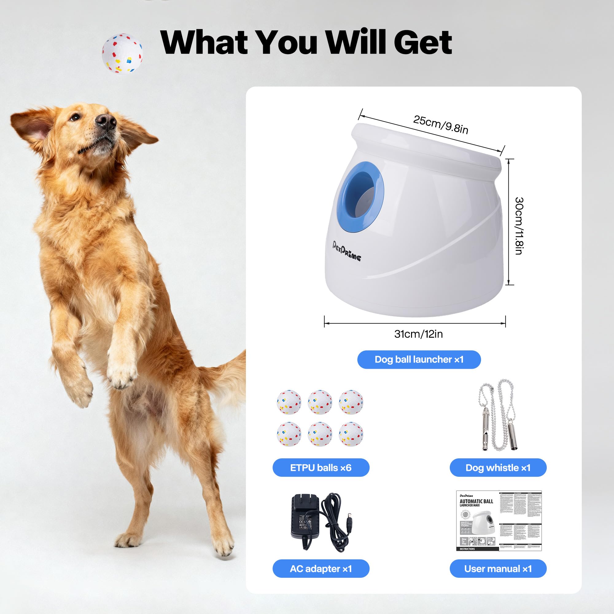 Pet Prime launcher included AC adapter and dog whistle.