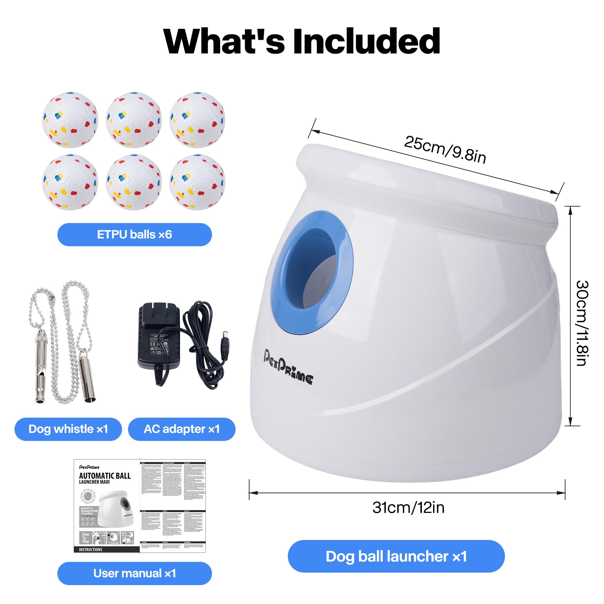 Pet Prime accessory kit laid out with balls and whistle for quick setup