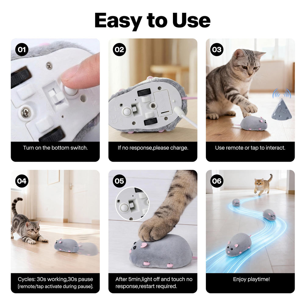 Pet Prime cat mouse toy long-lasting playtime up to 180 minutes after charge