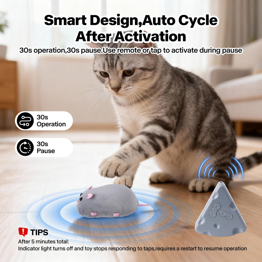 Pet Prime mouse toy smart mode pauses after thirty seconds for natural breaks
