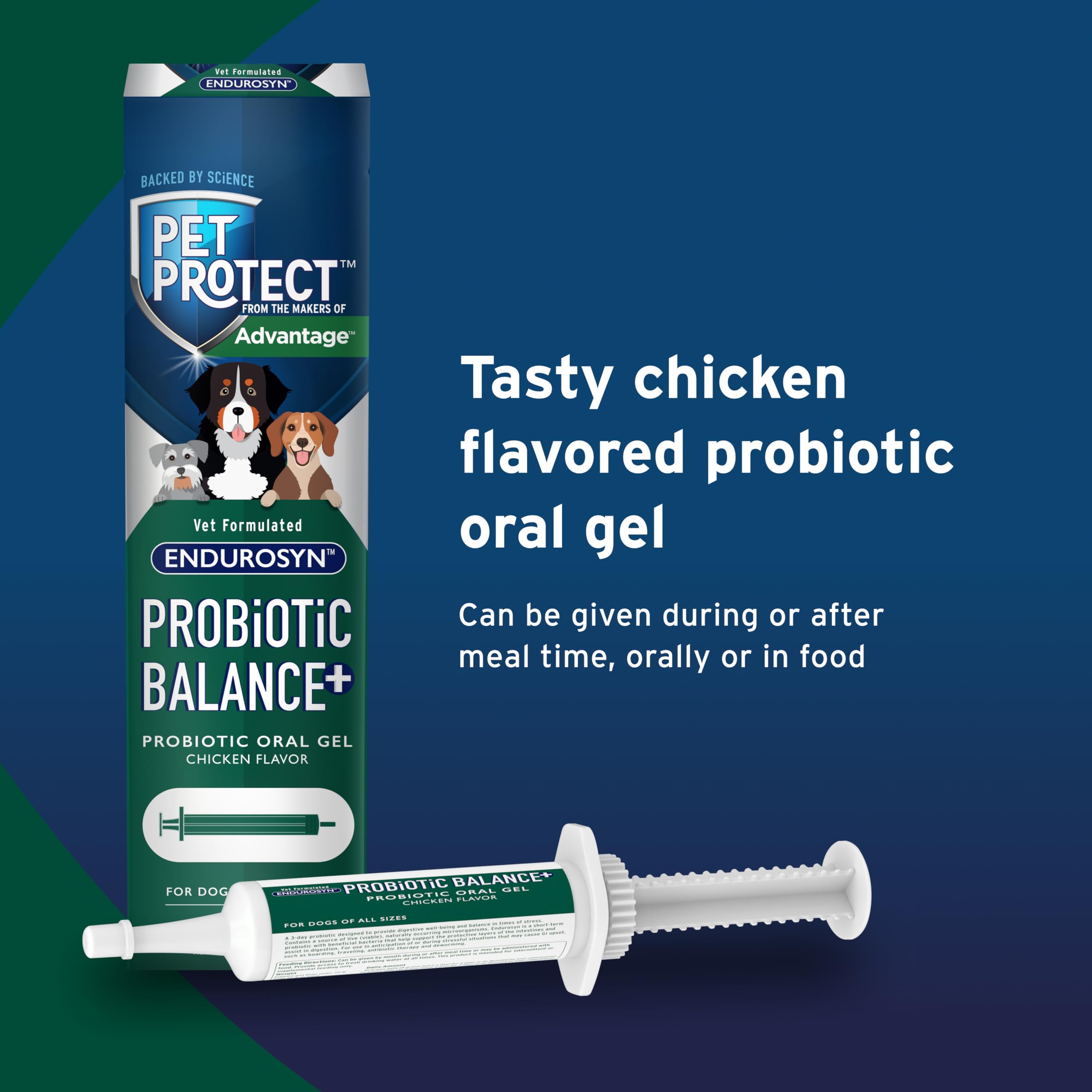 Close-up of Pet Protect Probiotic Balance+ chicken-flavored gel.