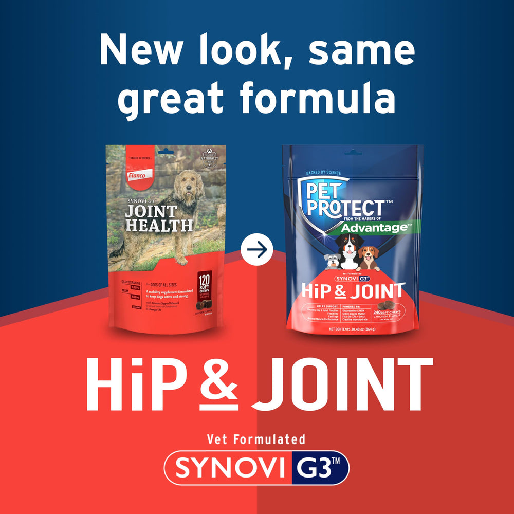 Pet Protect Synovi G3 formula badge indicating vet-clinic quality.