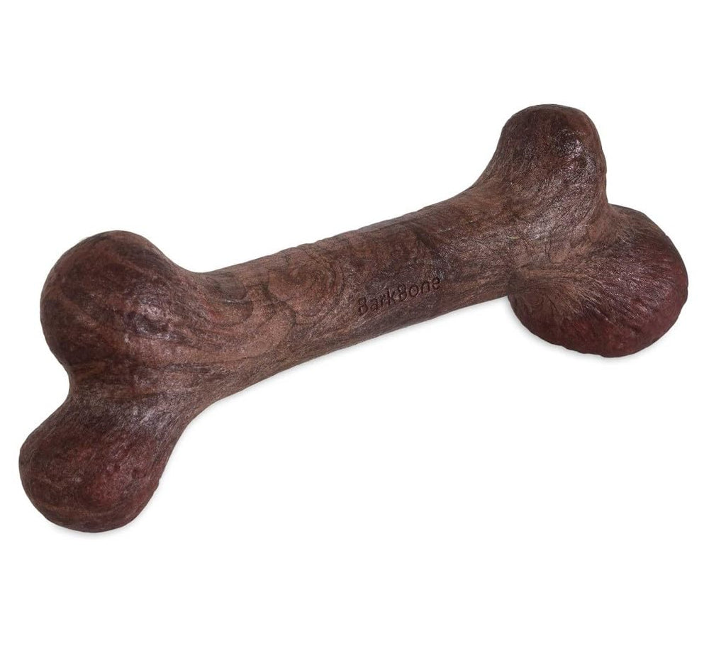 Pet Qwerks Dinosaur BarkBone 11-inch chew for aggressive chewers promotes extended playtime.