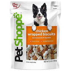 PET SHOPPE Real Chicken Wrapped Biscuit 25oz promotes chewing satisfaction and potential dental health.