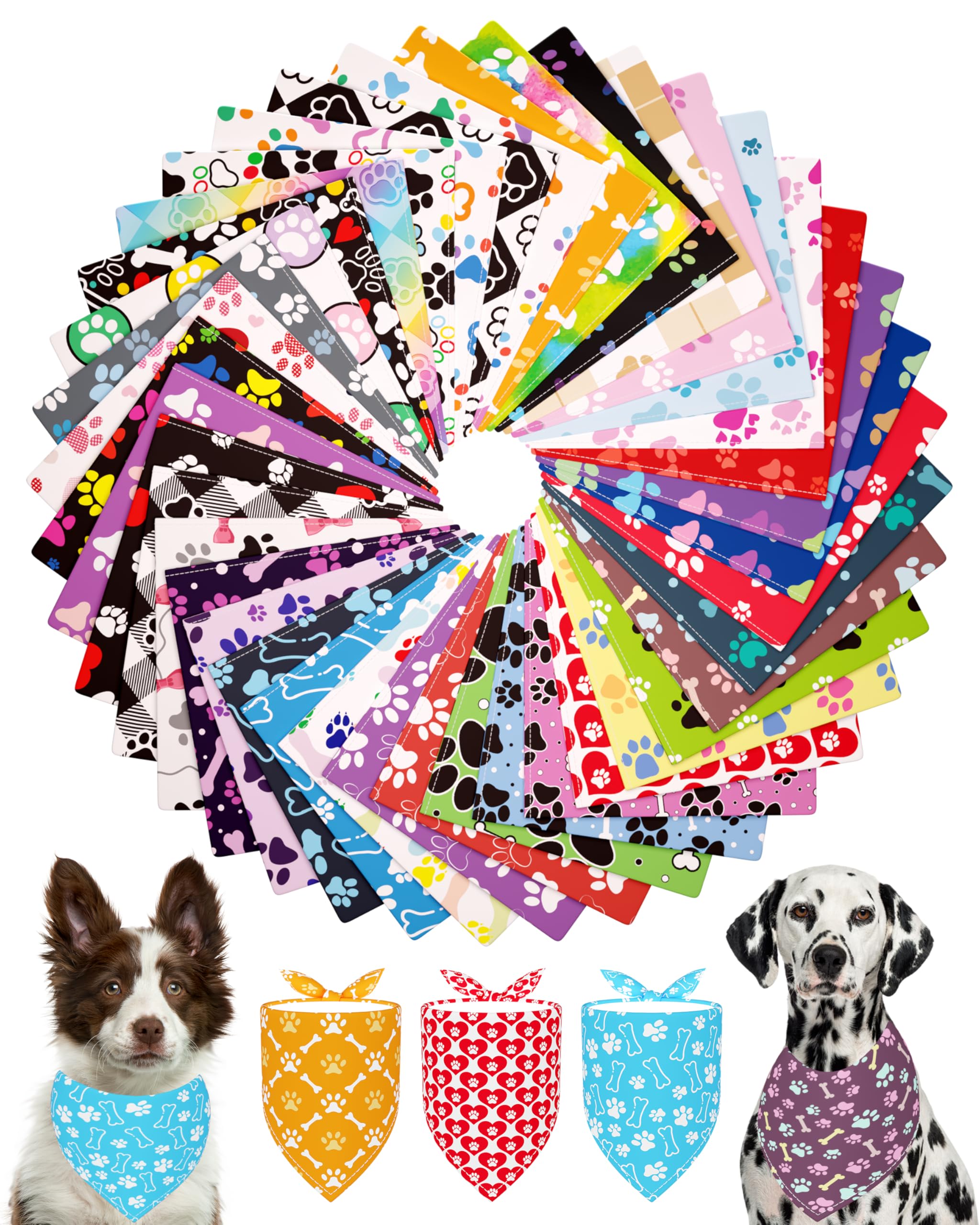 PET SHOW 50-pack paw-pattern dog bandanas for versatile styling on large breeds.