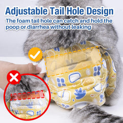 Pet Soft diapers with adjustable tail hole on a cat.