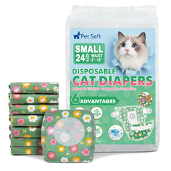 Pet Soft disposable cat diapers with flowers pattern provide comfortable protection for small cats.