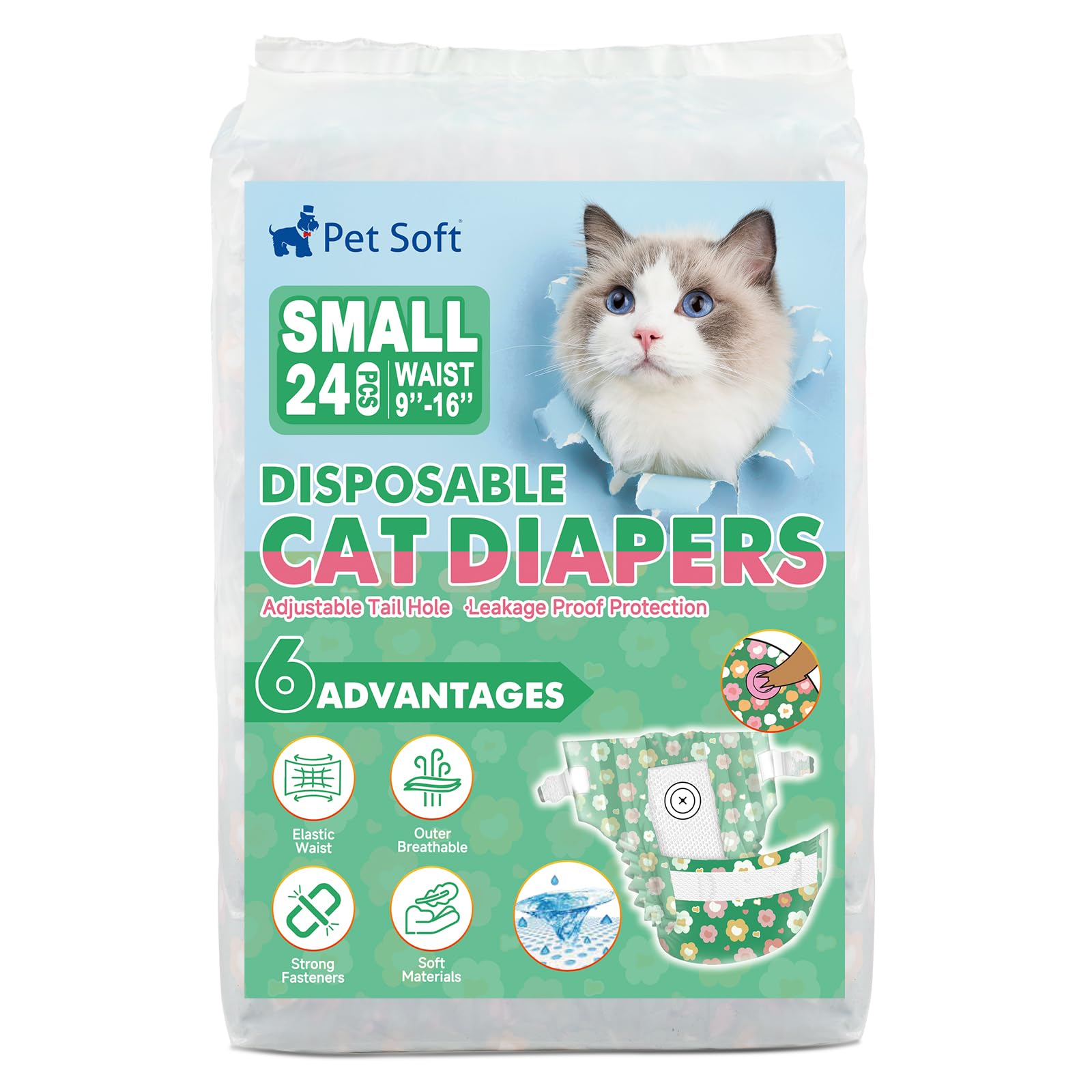 Pet Soft small-size diapers designed for small cats and female dogs.