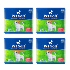 Pet Soft disposable dog wraps for small waists (6–13 inches), secure fit.
