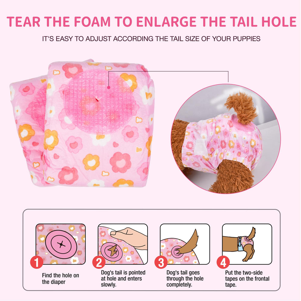 Pet Soft diaper shows adjustable tail hole for a tailored fit around tails.