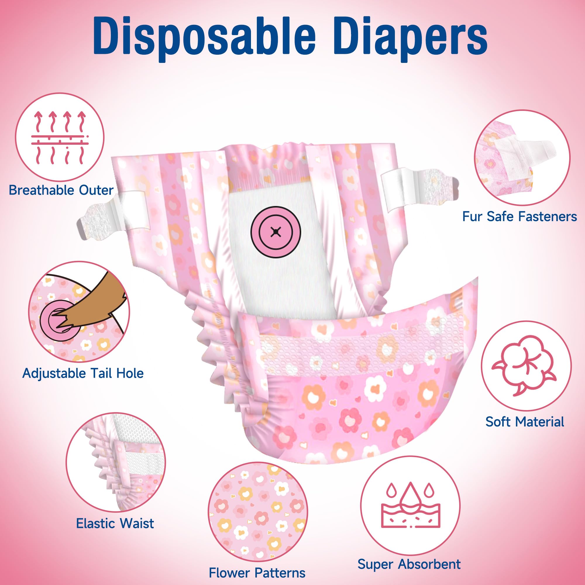 Pet Soft diapers on dog with fur-safe fasteners for secure wear