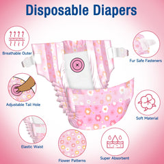 Pet Soft diapers on dog with fur-safe fasteners for secure wear