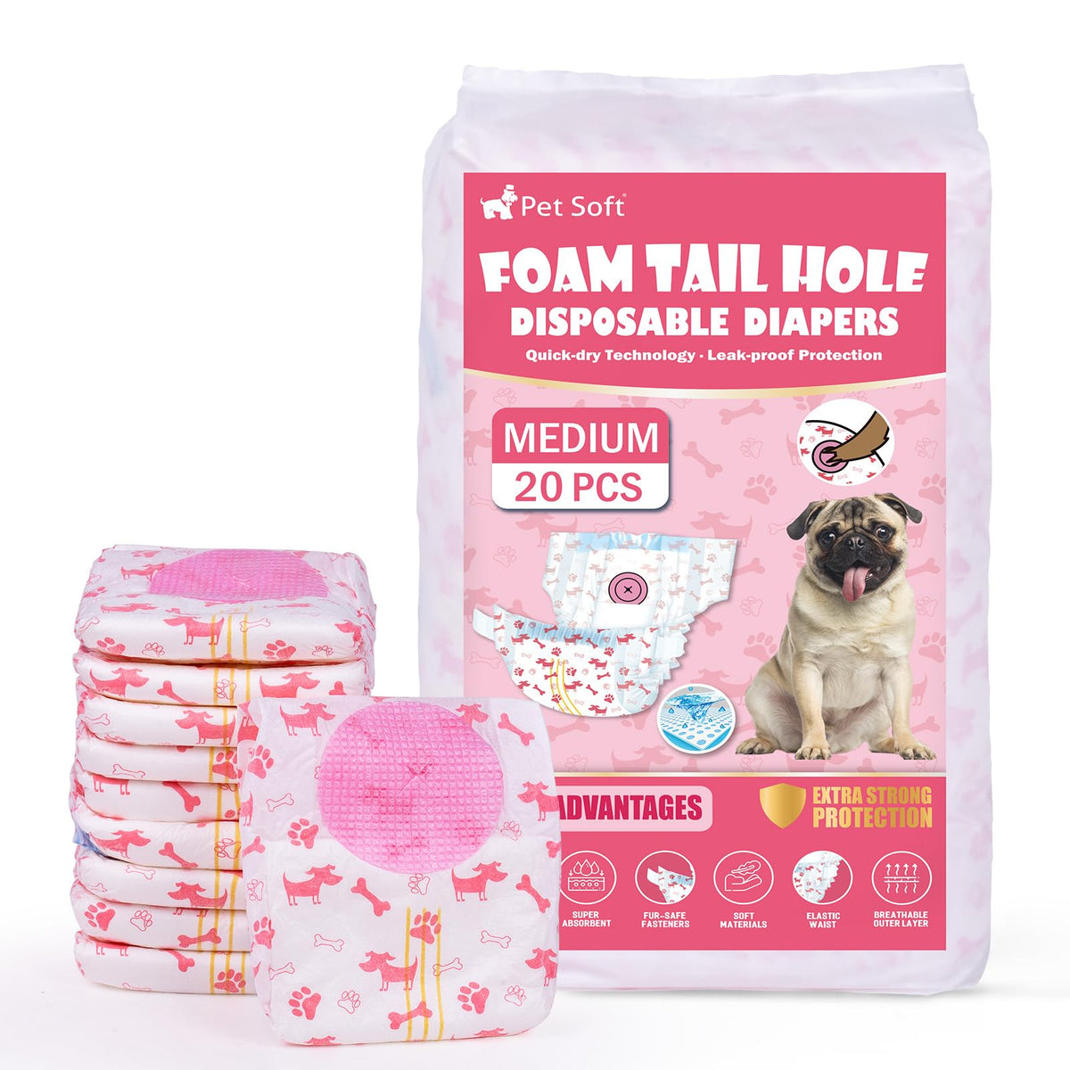 Pet Soft medium dog diaper for a secure, comfortable fit.