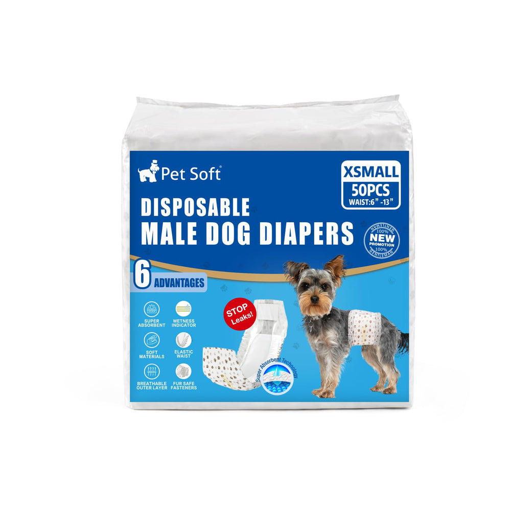 Pet Soft disposable wraps in 50-count packaging for small dogs.