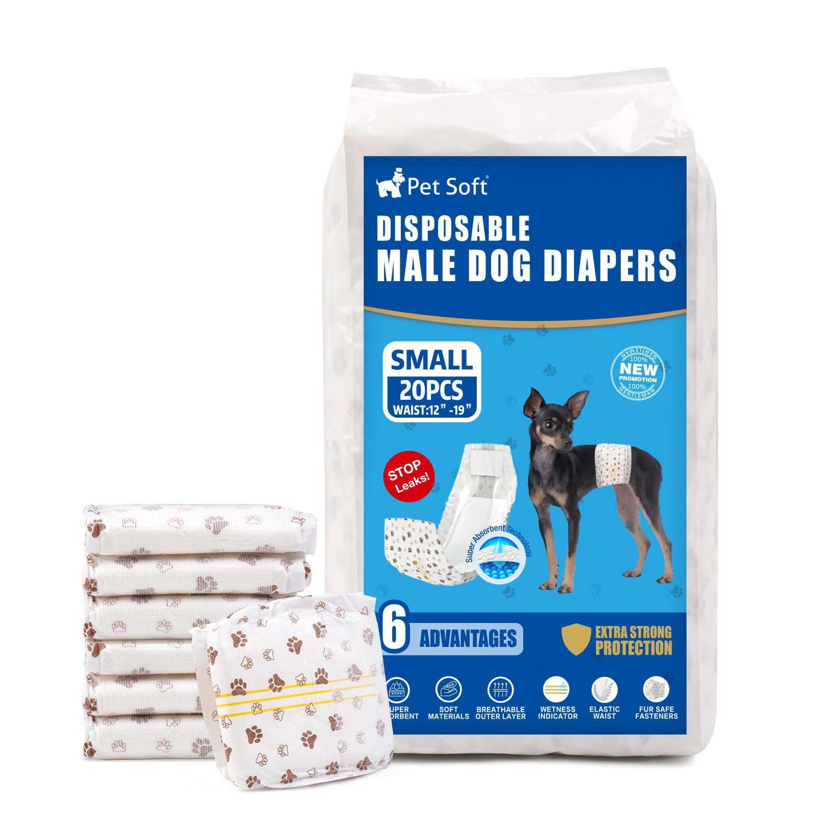 Pet Soft dog diaper front view showing secure, comfortable fit for small dogs