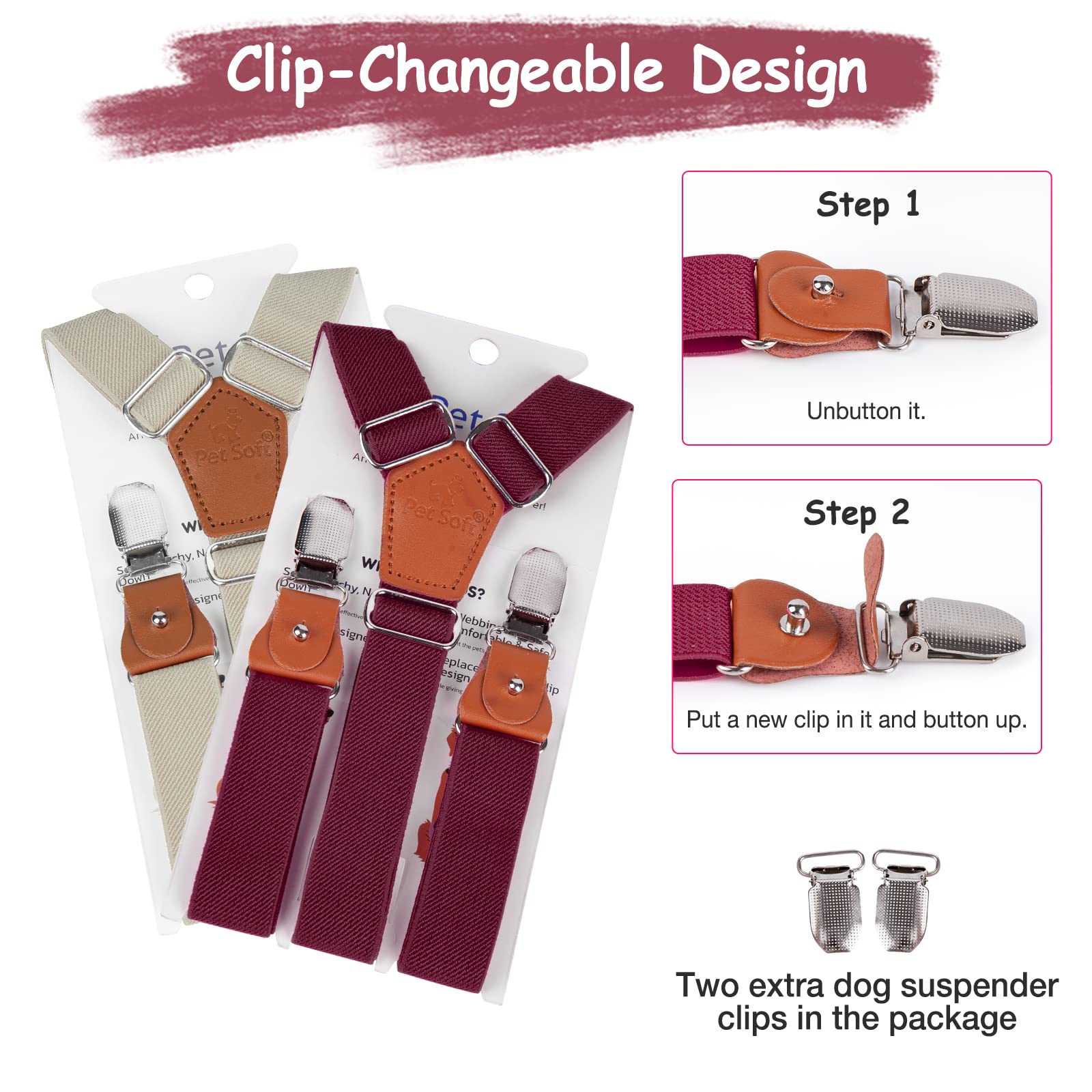 Pet Soft dog suspenders complete package ready for immediate use with stylish look.