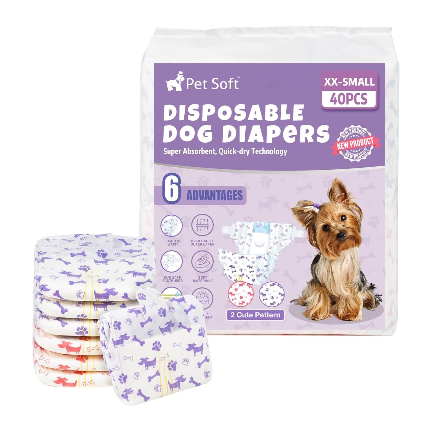 Pet Soft female dog diapers with forest-pattern mix for cute, mess-free outings.