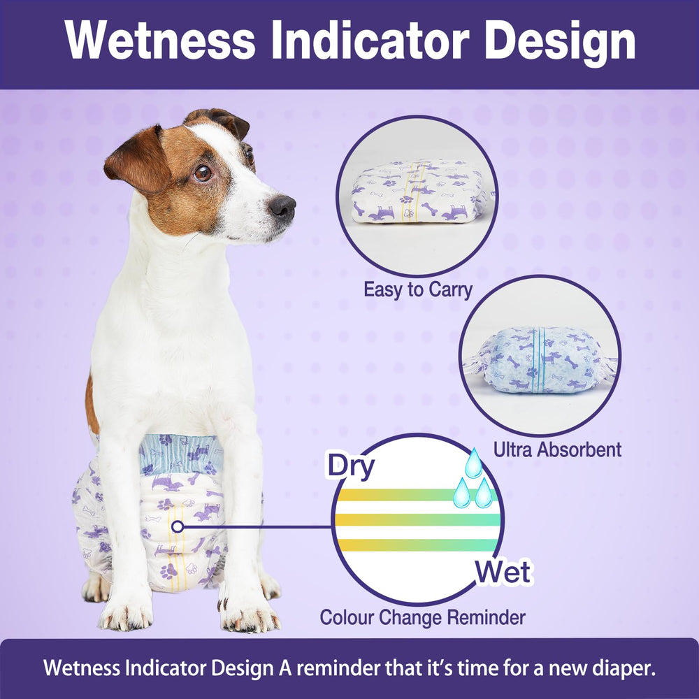Pet Soft diapers wetness indicator close-up highlights color change for easy monitoring.