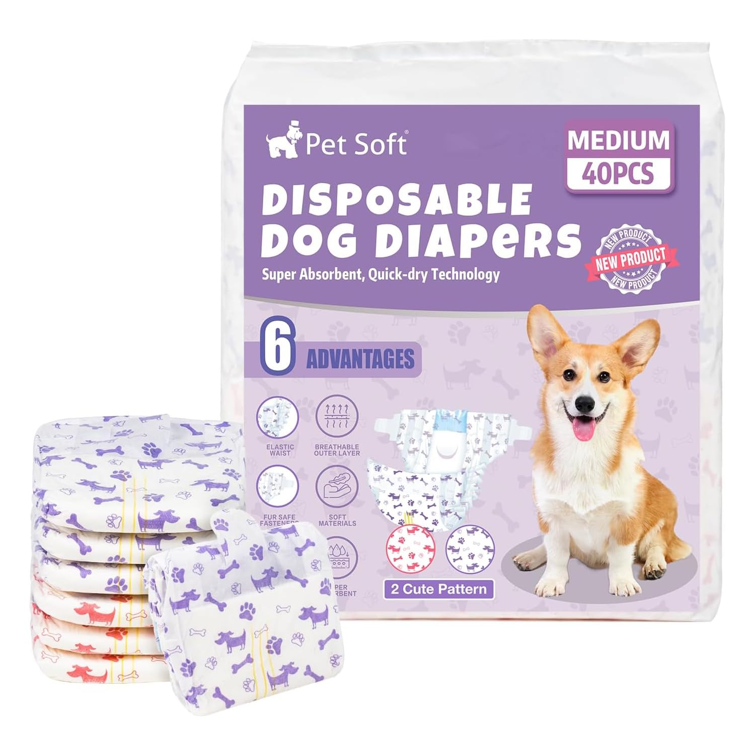Pet Soft female dog diapers with wetness indicator showing changing color for timely changes