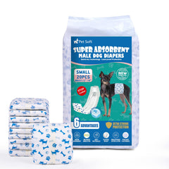 Pet Soft small male dog diaper front view shows compact fit.