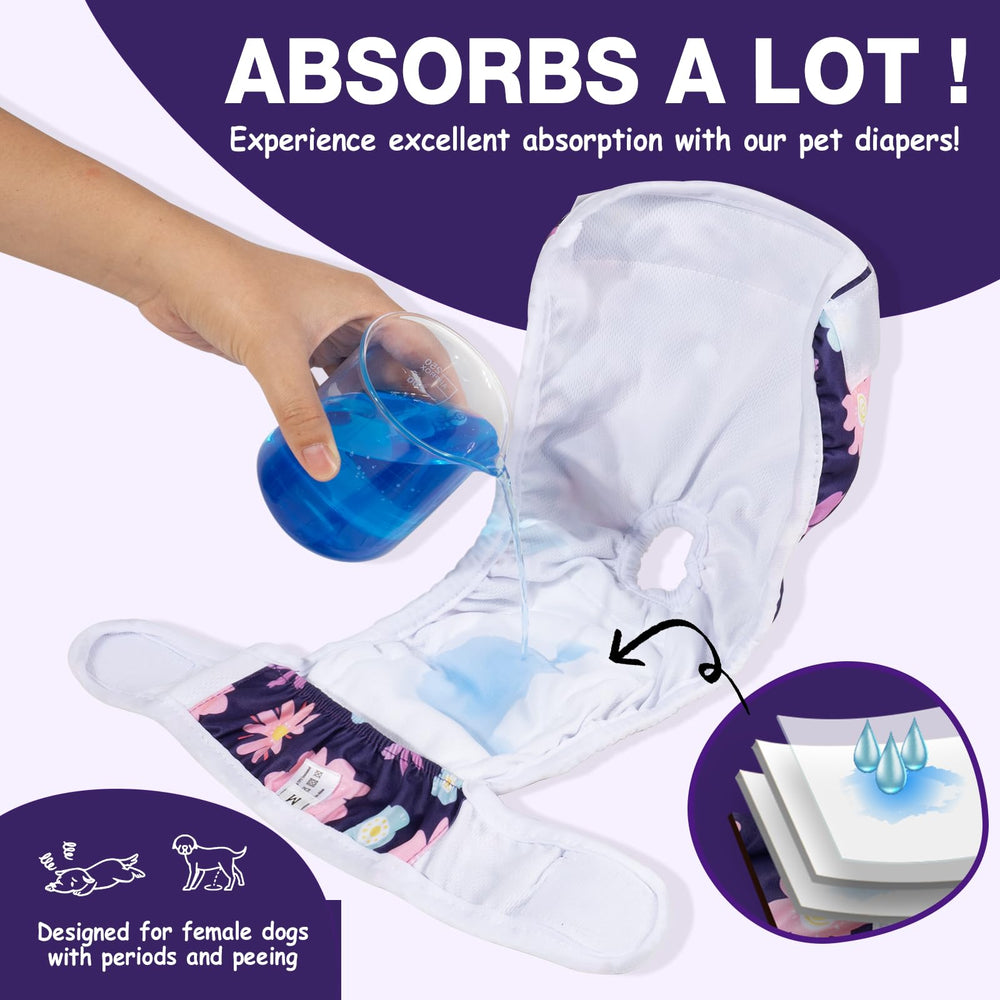 Pet Soft Washable Female Diapers three flower patterns for stylish reuse at home
