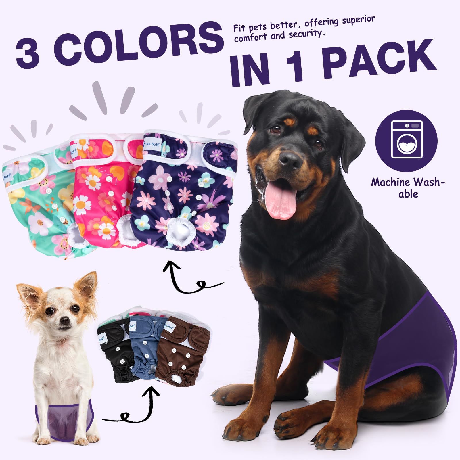 Pet Soft medium waist diaper offers adjustable fit for secure everyday wear.