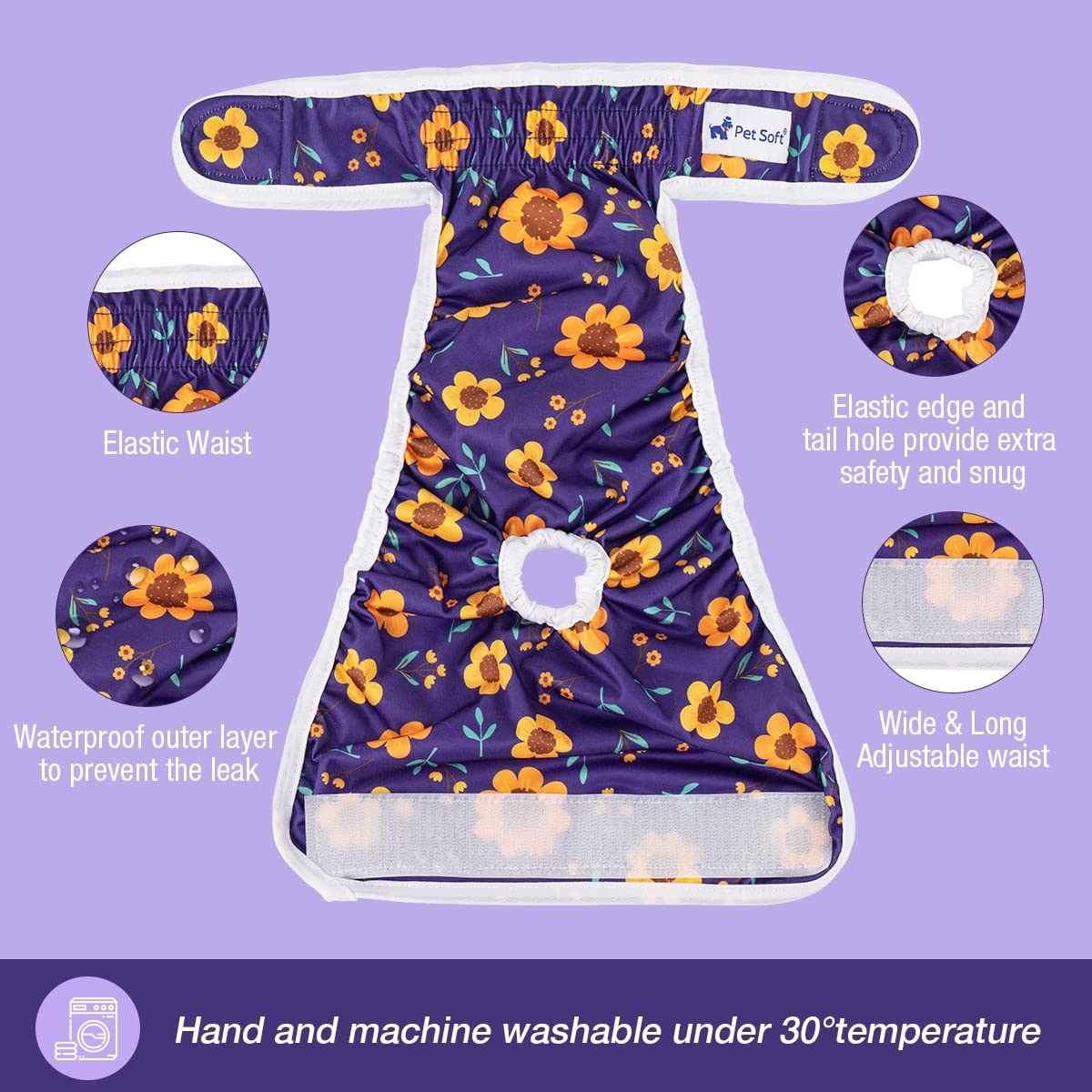 Pet Soft reusable diapers offer durable construction for daily wear.