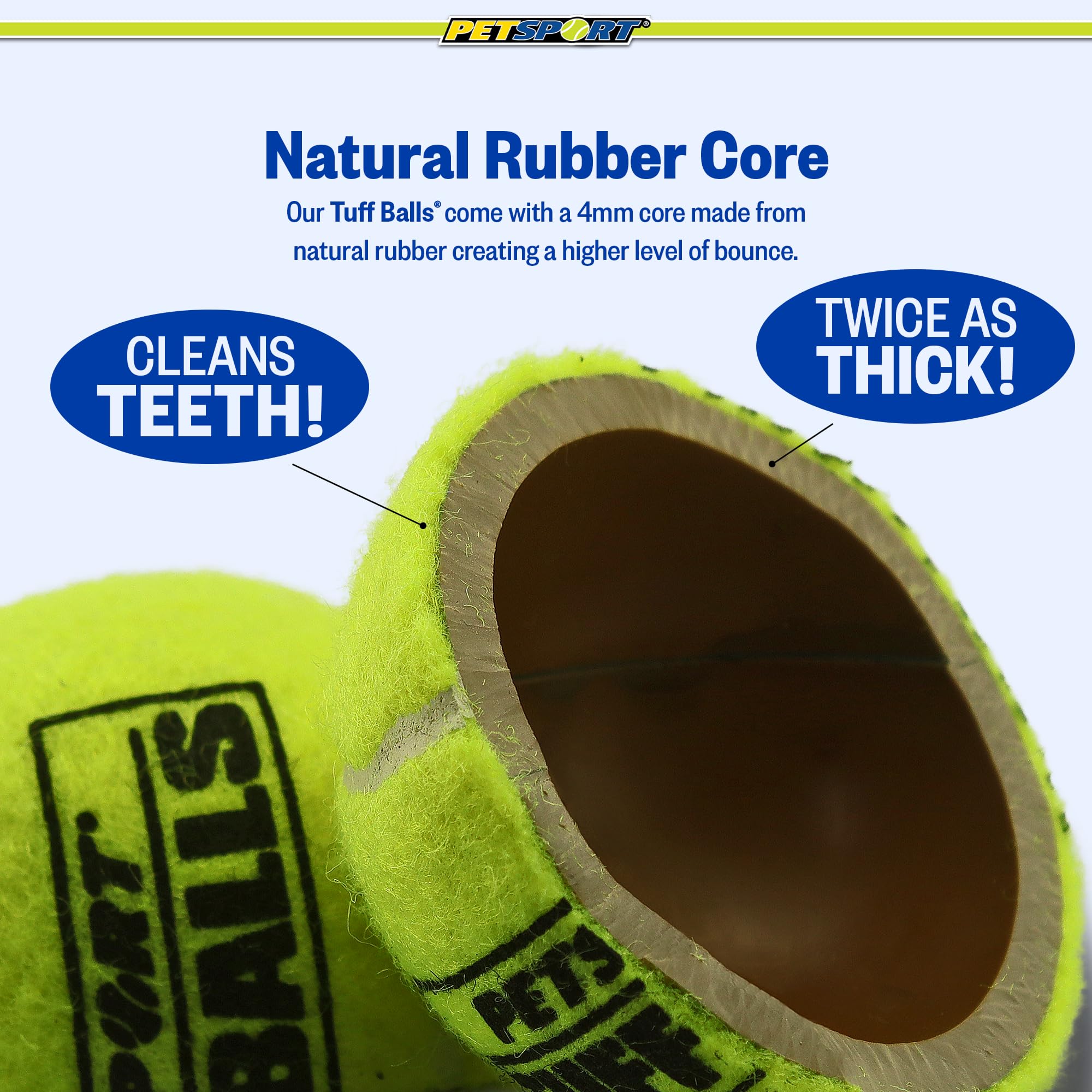 PetSport Yellow Tuff Ball designed for aggressive chewers with strong construction.
