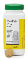 Pet-Tabs Plus bottle label close-up for dogs' daily nutrition.