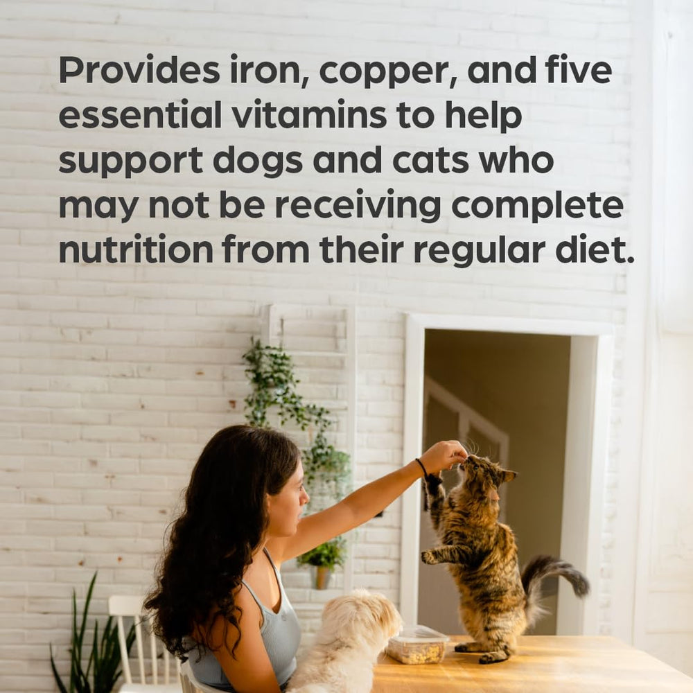 Pet-Tinic nutrition label highlights iron, copper and essential vitamins.