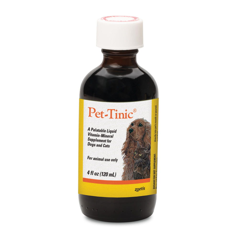 Pet-Tinic liquid bottle with beef liver flavor for daily pet nutrition support.