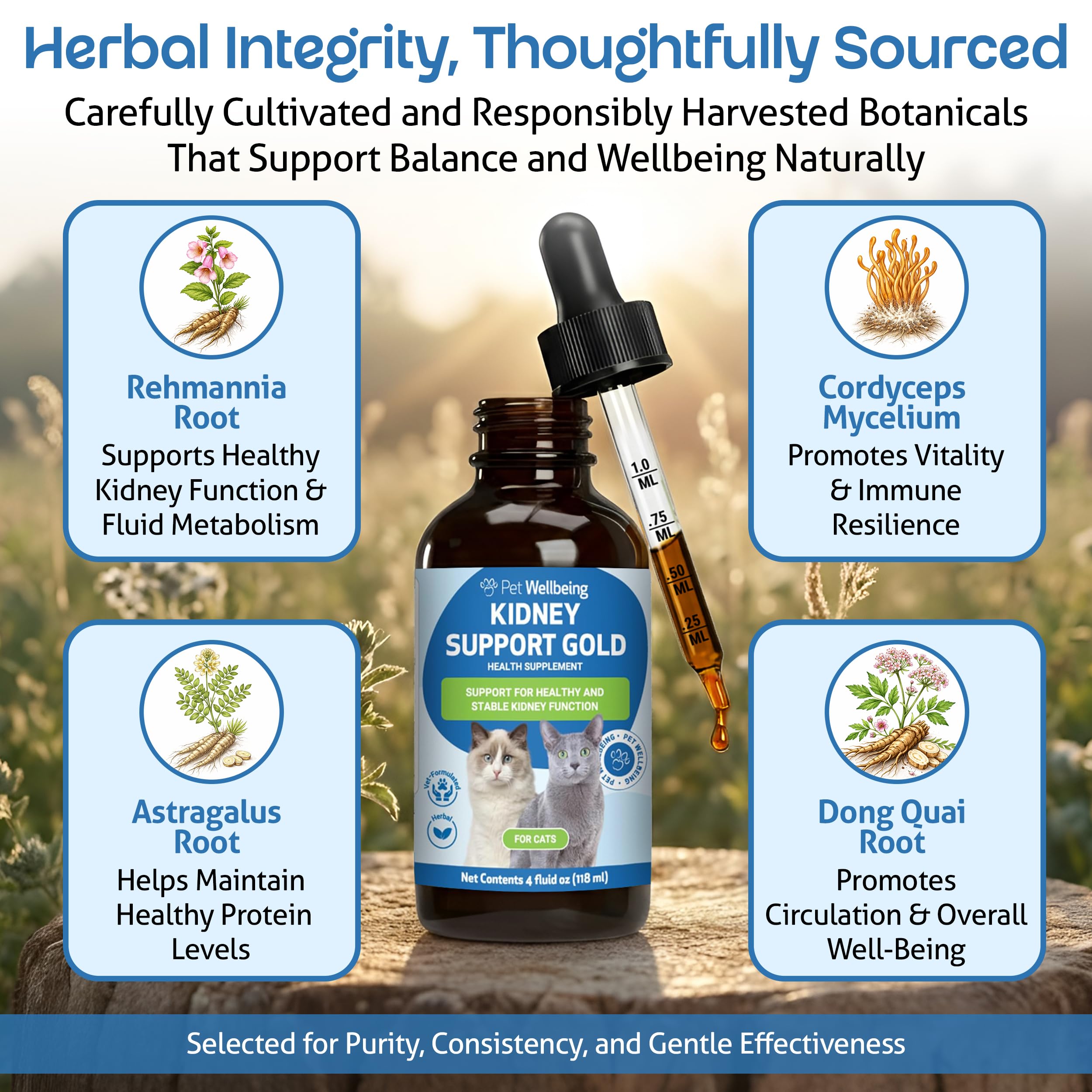 Pet Wellbeing Kidney Support Gold cat drinking shows hydration support.