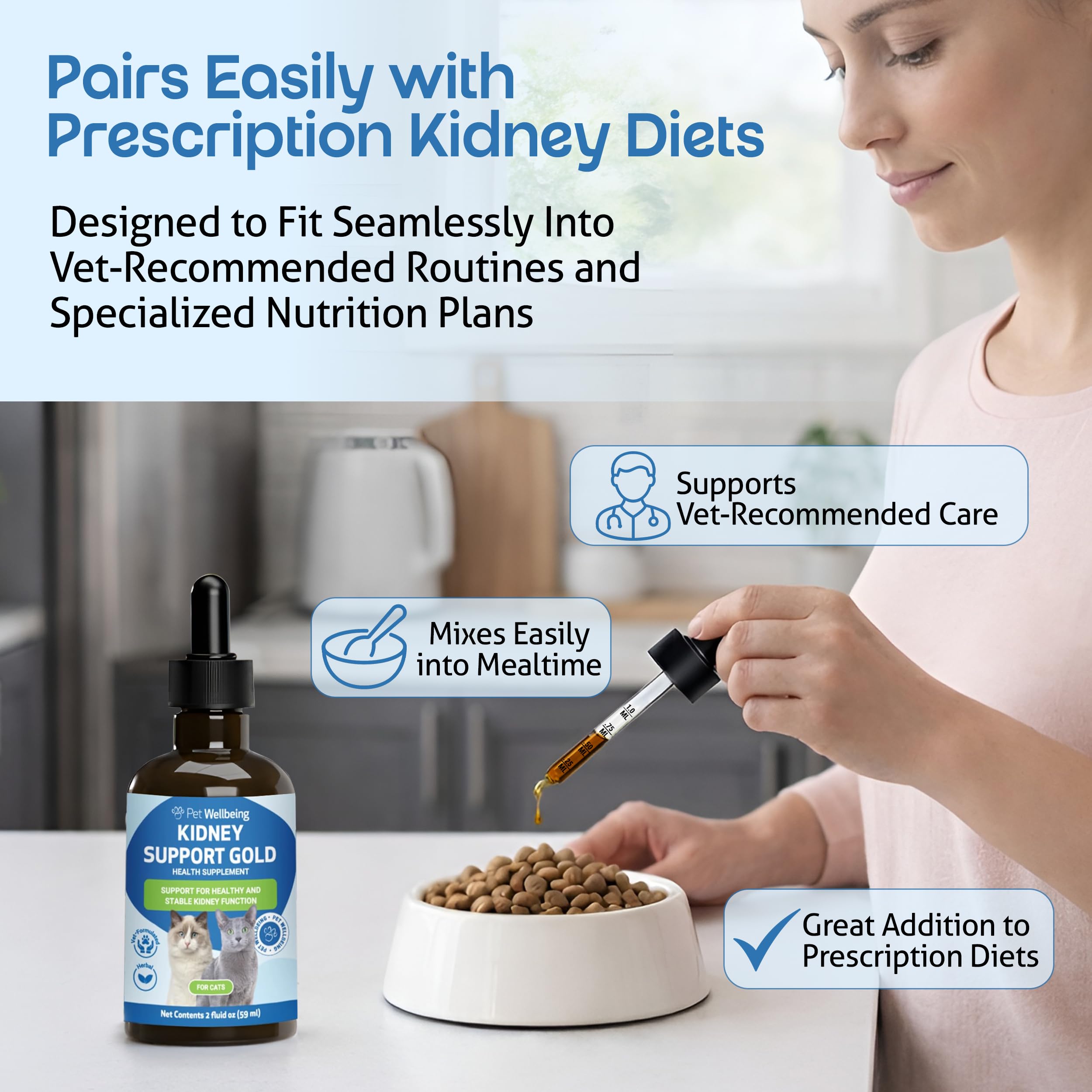 Made in USA Pet Wellbeing Kidney Support Gold crafted in FDA-registered facilities.