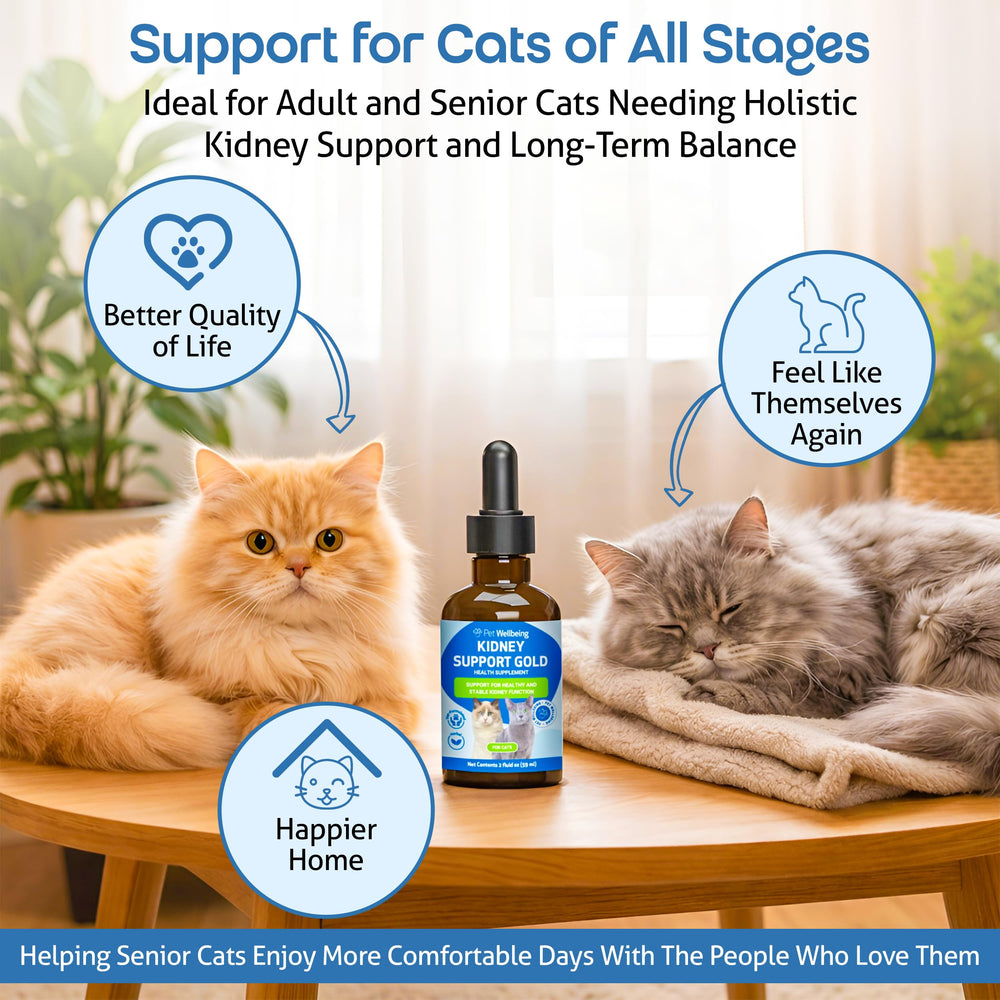 NASC-certified Pet Wellbeing Kidney Support Gold signals veterinarian-backed care.
