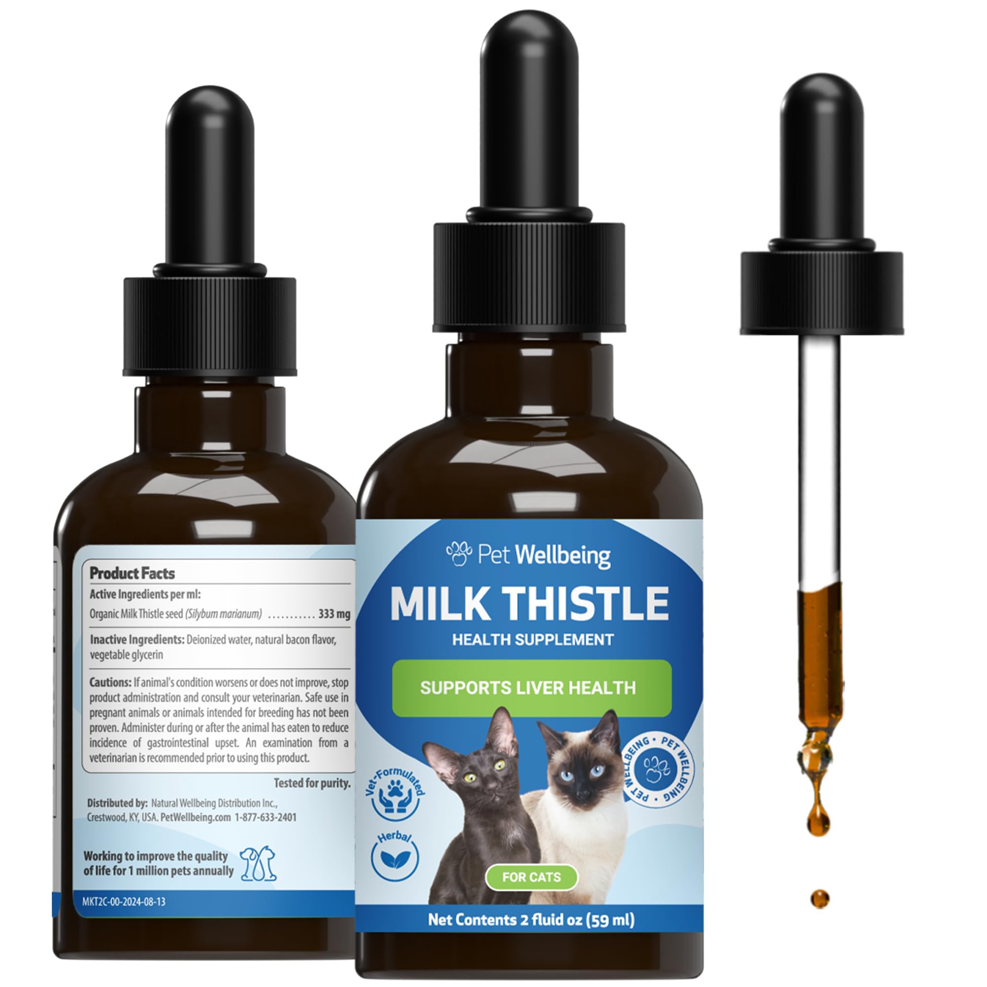 Pet Wellbeing Milk Thistle cat bottle for gentle dosing and liver wellness support.