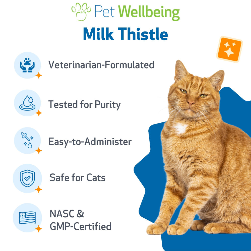 Pet Wellbeing Milk Thistle for Cats packaging and USA-made label
