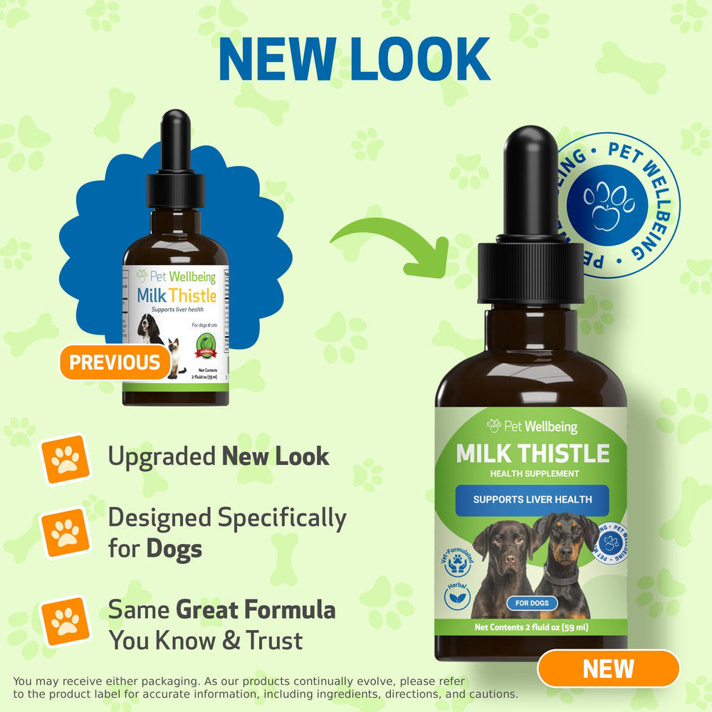 Pet Wellbeing Milk Thistle bottle sits ready for daily use.