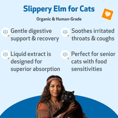 Pet Wellbeing Slippery Elm cat dropper highlights easy dosing for sensitive feline systems