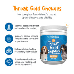 Pet Wellbeing Throat Gold Chewies soft chews close up showing palatable texture.