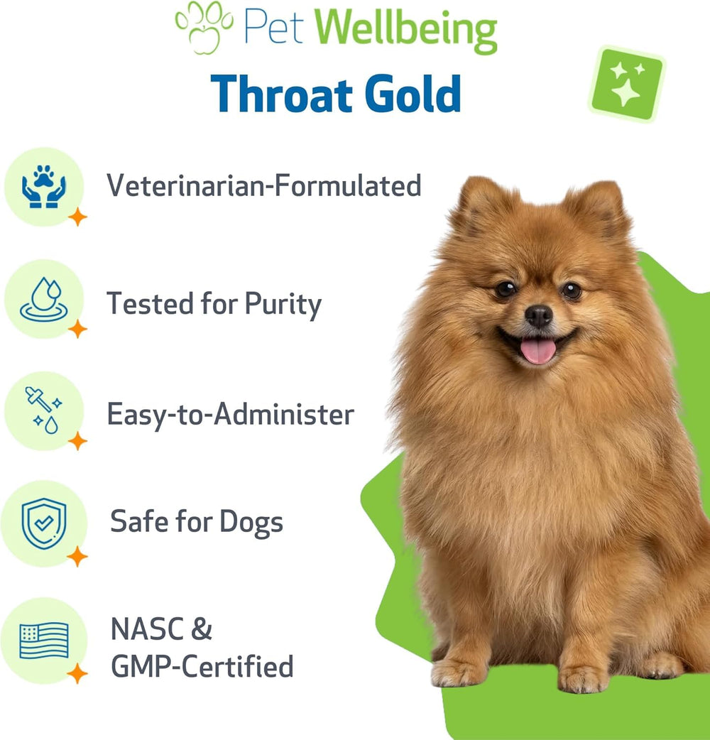 Pet Wellbeing Throat Gold with mullein and slippery elm ingredients