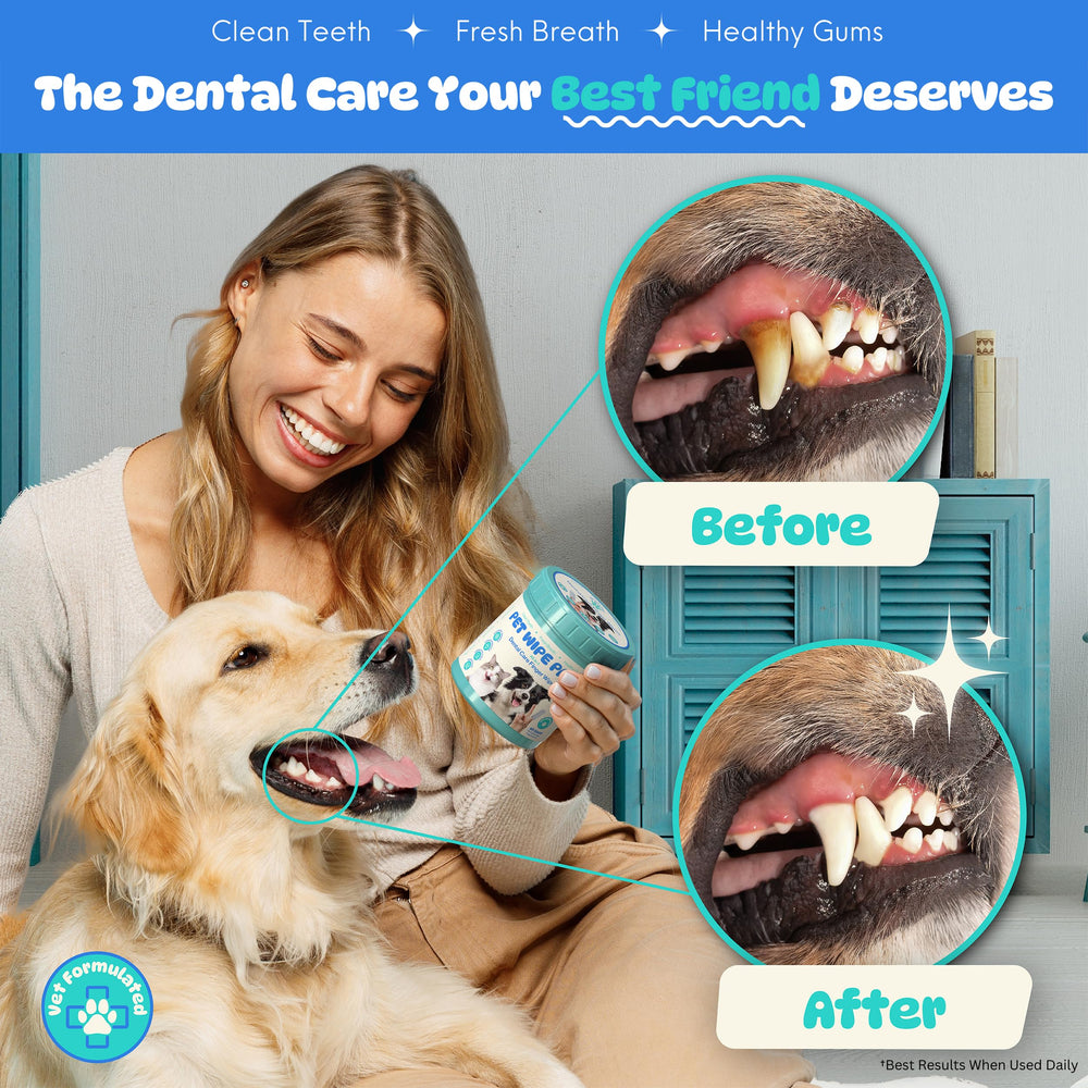 Pet Wipe Pals micro scrubbing beads remove plaque and tartar.