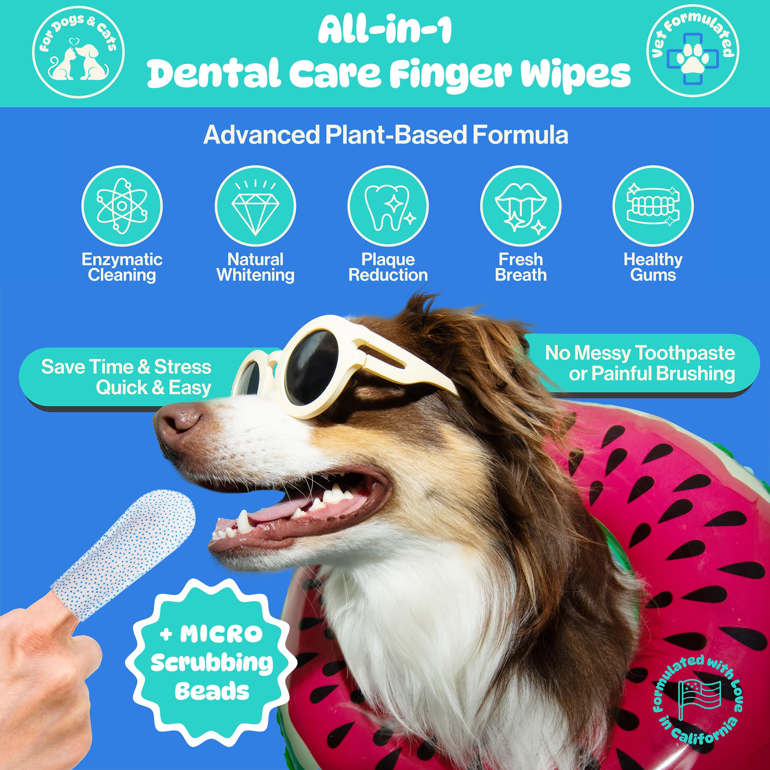 Pet Wipe Pals pineapple complex enzymatic cleaning highlights deep whitening.