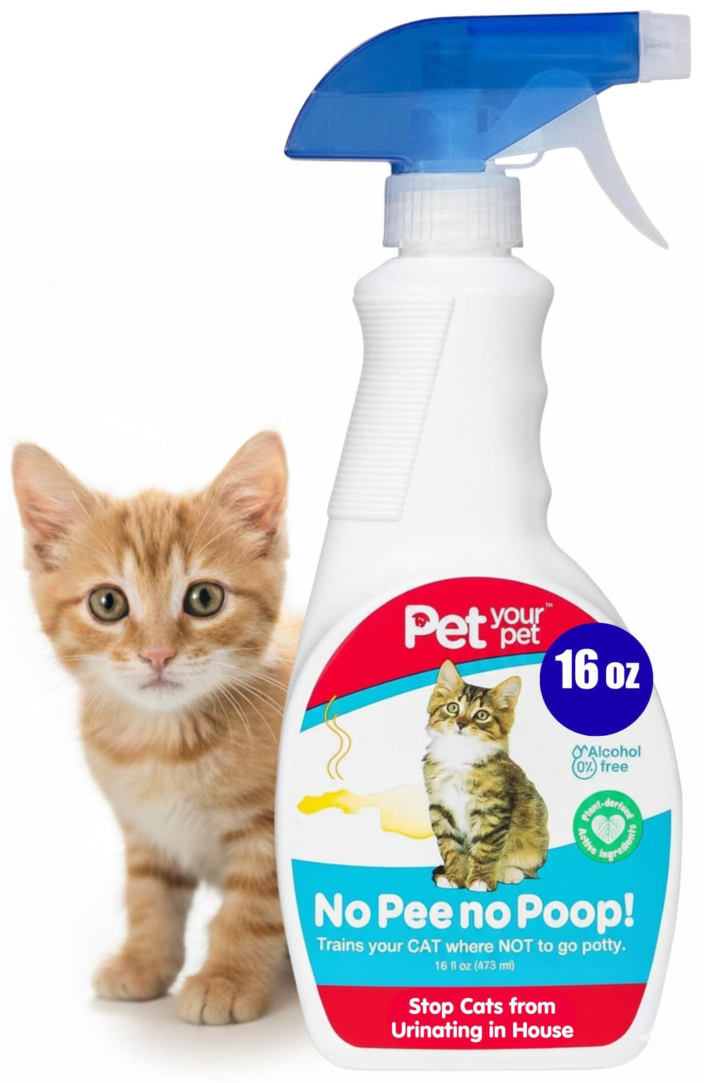 PET YOUR PET Cat Potty Spray bottle ready for use on surfaces to deter potty mistakes