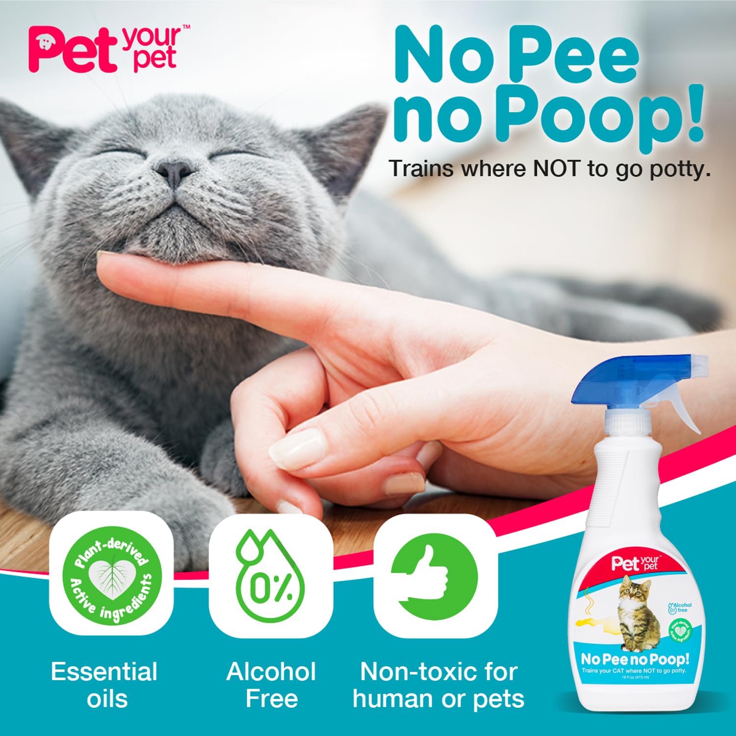 Litter training support scene with PET YOUR PET Cat Potty Spray